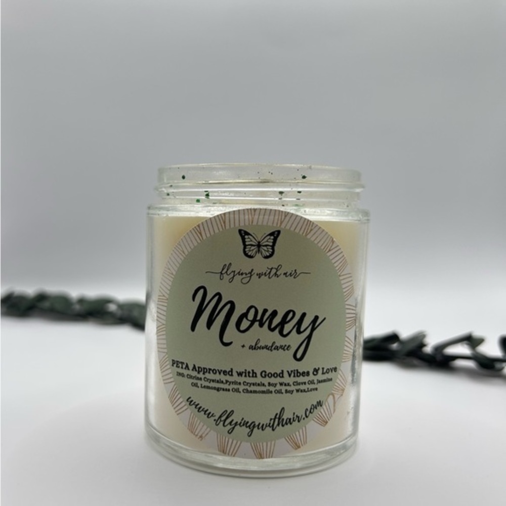 Financial Abundance Intention Money‎ Soy Candle citrine and pyrite